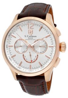 S.Coifman SC0124  Watches,Mens Chronograph Silver Dial Brown Genuine Leather, Chronograph S.Coifman Quartz Watches