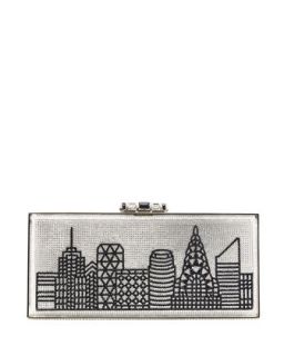 Gotham Skyline Rectangle Clutch Bag, Silver/Black   Judith Leiber Couture
