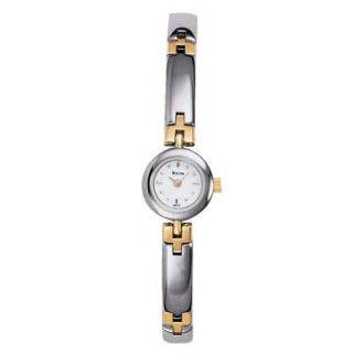 Ladies Bulova Two Tone Stainless Steel Bangle Watch with White Dial