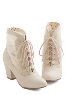 Lace Against Time Bootie in Cream  Mod Retro Vintage Boots