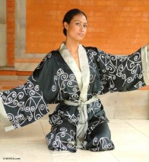 Silk batik robe, 'Balinese Symphony' Clothing