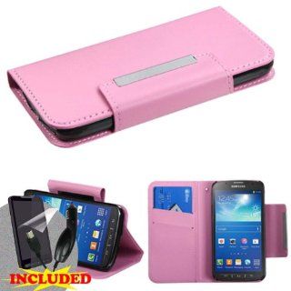 Samsung Galaxy S4 ACTIVE i537 i9295 (AT&T) One Piece Flip/Fold Over Wallet ID Holder Case Cover w. Magnetic Latch, Pink + SCREEN PROTECTOR & CAR CHARGER Cell Phones & Accessories