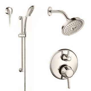 Hansgrohe HG T213820 Brushed Nickel C C Series Thermostatic Shower System with Multi Function Shower Head, Hand Shower, Slide Bar and Valve Trim, Rough In Included HG T213   Showerheads  