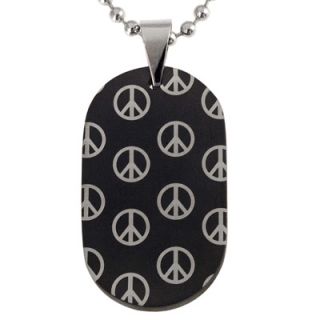 Mens Peace Pattern Dog Tag Pendant in Black Ion Plated Stainless