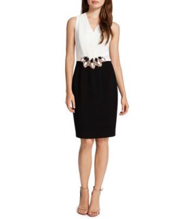 Womens Cameron Colorblock Dress with Jeweled Cluster Waist, White/Black  