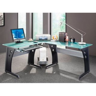 Techni Mobili Graphite & Frosted Glass L Shaped Computer Desk with PC Caddy R