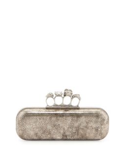 Tarnish Napa Long Knuckle Box Clutch Bag, Silver   Alexander McQueen