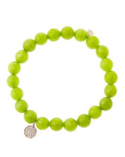 8mm Faceted Lime Jade Beaded Bracelet with Mini Rose Gold Pave Diamond Disc