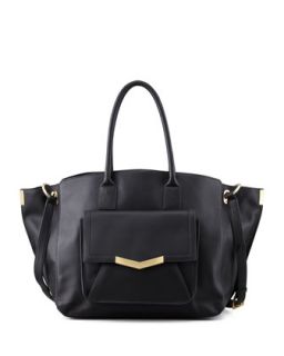 Jo Leather Tote Bag with Pocket, Black   Times Arrow