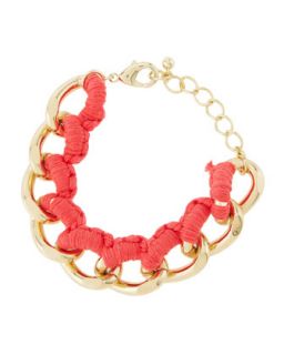 Threaded Curb Chain Golden Bracelet, Pink Neon