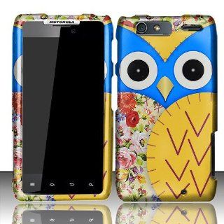Blue Yellow Owl Hard Cover Case for Motorola Droid RAZR MAXX XT912 Cell Phones & Accessories