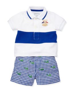 Single Striped Polo & Schiffli Shorts Set, Sizes 9 24 Months   Ralph Lauren