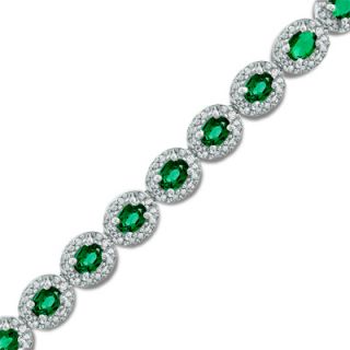 Oval Lab Created Emerald and Diamond Accent Bracelet in Sterling