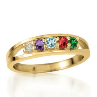 Personalized Birthstone Open Shank Mothers Ring in 10K Gold (3 7