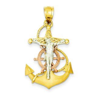 14K Tri Color Gold Mariners Cross Pendant Charm Jewelry Jewelry