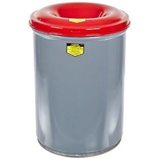 Justrite 26412 Cease Fire Steel Waste Receptacle Drum with Red Steel Head, 12 Gallon Capacity, 14 1/2" OD x 21" Height, Gray
