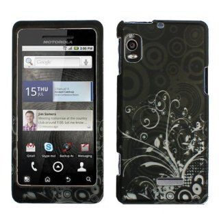 Rubberized Black Silver Leaf Tree Polka Snap on Design Case Hard Case Skin Cover Faceplate for Motorola Droid 2 A955 + Screen Protector Film Cell Phones & Accessories
