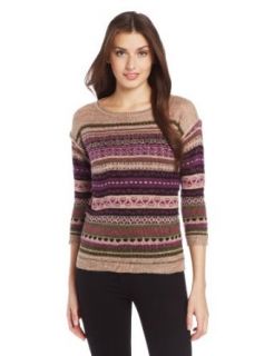 Design History Women's Jacquard Stripe Sweater, Heather Biscuit Combo, Small Pullover Sweaters