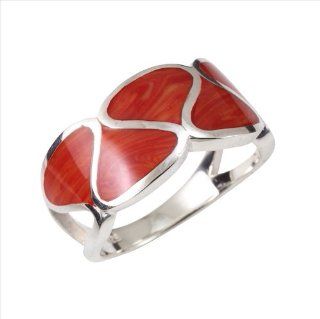 Red Coral & 925 Sterling Silver Ring Jewelry