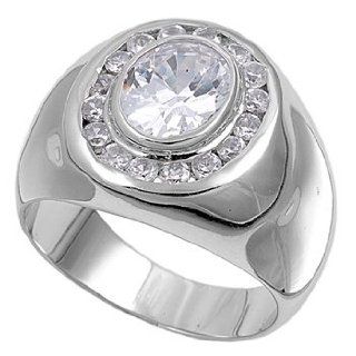 Designer Round Oval CZ Men's Ring 19MM Sterling Silver 925 Size 9 Jewelry
