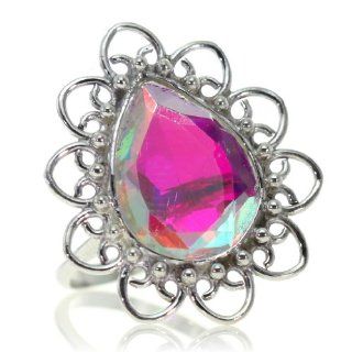 Rainbow Mystic Topaz Women Ring (size 5.50) Handmade 925 Sterling Silver hand cut Rainbow Mystic Topaz color Multicolour 4g, Nickel and Cadmium Free, artisan unique handcrafted silver ring jewelry for women   one of a kind world wide item with original Ra