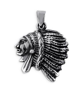 925 Sterling Silver American Indian Chief Head Pendant Jewelry