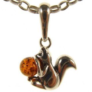 BALTIC AMBER AND STERLING SILVER 925 DESIGNER COGNAC SQUIRREL PENDANT JEWELLERY JEWELRY (NO CHAIN) Jewelry
