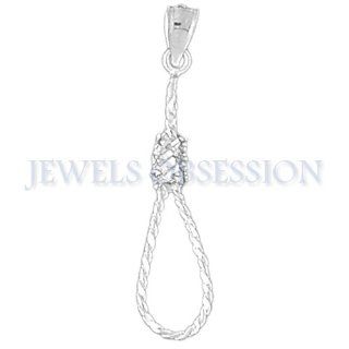Rhodium Plated 925 Sterling Silver 3 D Noose Pendant Jewelry
