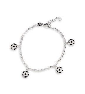 925 Sterling Silver Black White Soccer Ankle Bracelet Body Piercing Jewelry Jewelry