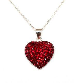 Give a Gift with Meaning. BIRTHSTONE FOR JANUARY. Beautiful Garnet Crystal Heart Pendant on a 16" 41cm or 18" 46cm Rolo Cable Chain. Made with Solid Sterling Silver 925 & Swarovski Shamballa Pave Crystals. For other birthstones please type De