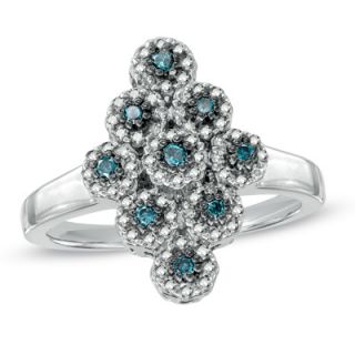 CT. T.W. Enhanced Blue and White Diamond Marquise Cluster Ring in