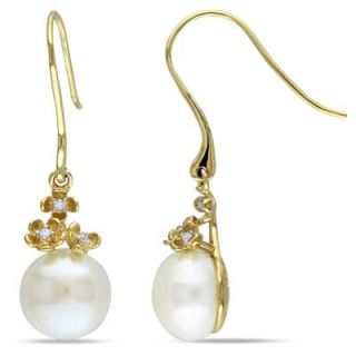 10.5   11.0mm Cultured Freshwater Pearl and Diamond Accent Flower