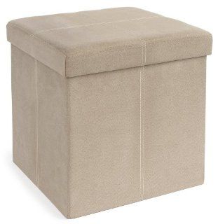 FHE Group Microsuede Folding Storage Ottoman, 15 by 15 by 15 Inches, Beige   Ottomans S