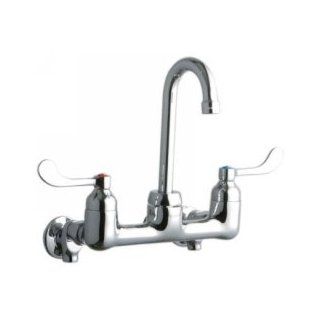 Elkay LK940GN04T4S Polished Chrome Universal ADA Compliant Wall Mount 4" Gooseneck Faucet with Wristblade Handles   Plumbing Equipment  