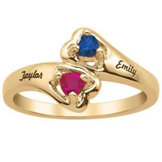 Couples Heart Shaped Birthstone Ring in 14K White or Yellow Gold (2