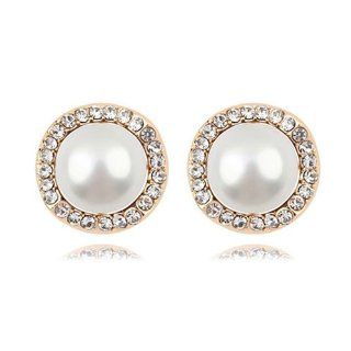 Rarelove Swarovski Elements Crystal White Pearl Round Stud Earrings Jewelry