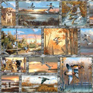 Cotton First Light Ducks Birds Hunting Dogs Cotton Fabric Print by the Yard (Q1601 64002 945S)