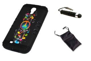 (3 Item Combo Set) Musical Peace Sign 3in1 Hybrid Case with Built in Kickstand Samsung Galaxy S4 i9500 Cell Phones & Accessories