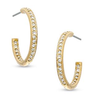 AVA Nadri Crystal Inside Out Hoop Earrings in Brass with 18K Gold