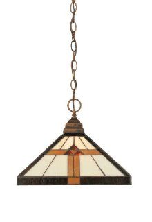 Toltec Lighting 12 BRZ 984 One Light Chain Pendant Bronze with Honey, Brown, and Amber Tiffany Glass, 14 Inch   Ceiling Pendant Fixtures  