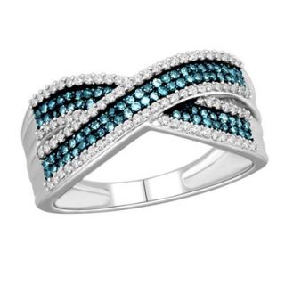CT. T.W. Enhanced Blue and White Diamond Crossover Band in 10K