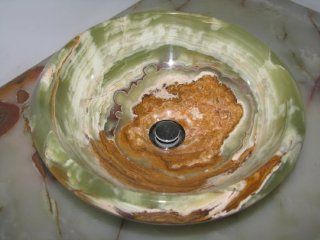 14" Round Green Onyx Bathroom Sink Vessel Basin Bowl   Bathroom Vanities  