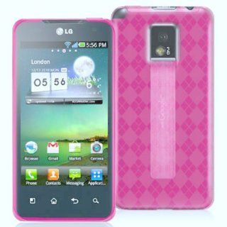 Powder Pink Argyle Flexible TPU Cover Skin Phone Case For LG Optimus G2X P990   Cell Phones & Accessories