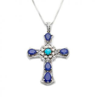 Nicky Butler Multigemstone Sterling Silver Floral Cross Pendant with 18" Chain