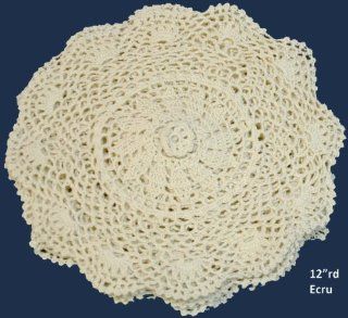 6PCS 12" Round Crochet Lace Doily BEIGE 100% Cotton Handmade, Set of 6 Pieces   Crochet For Tables