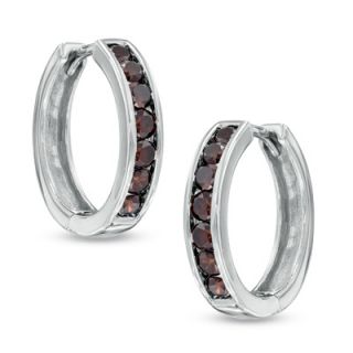CT. T.W. Enhanced Red Diamond Hoop Earrings in Sterling Silver