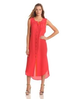 Twelfth Street by Cynthia Vincent Women's Maxi Shirt Dress, Watermelon/Orange, Petite Shirtdress Women