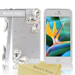 Mavis's Diary New 3D Handmade Bling White Crystal Rhinestone Case Hard Clear for Iphone 5 with Soft Clean Cloth Cell Phones & Accessories