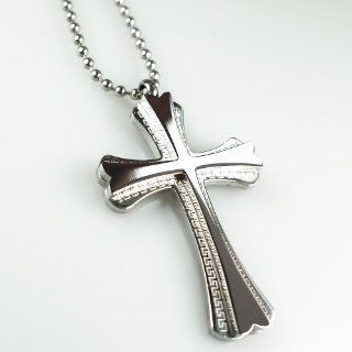 Fashion Punk Rock Mens 316L Silver Stainless Steel Polished Ball Chain Black Cross Necklaces Pendants  Other Products  