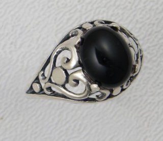 A Beautiful Sterling Filigree Heart Ring With a Genuine Onyx Made in America The Silver Dragon Jewelry